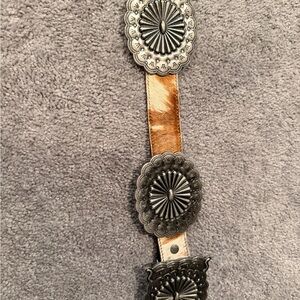 Silver Concho Belt with Brown Leather